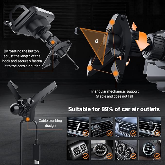 BlissWay MagCharge 90| 15W Wireless Car Charger | Auto-Rotating Phone Mount