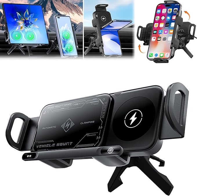BlissWay MagCharge 90| 15W Wireless Car Charger | Auto-Rotating Phone Mount