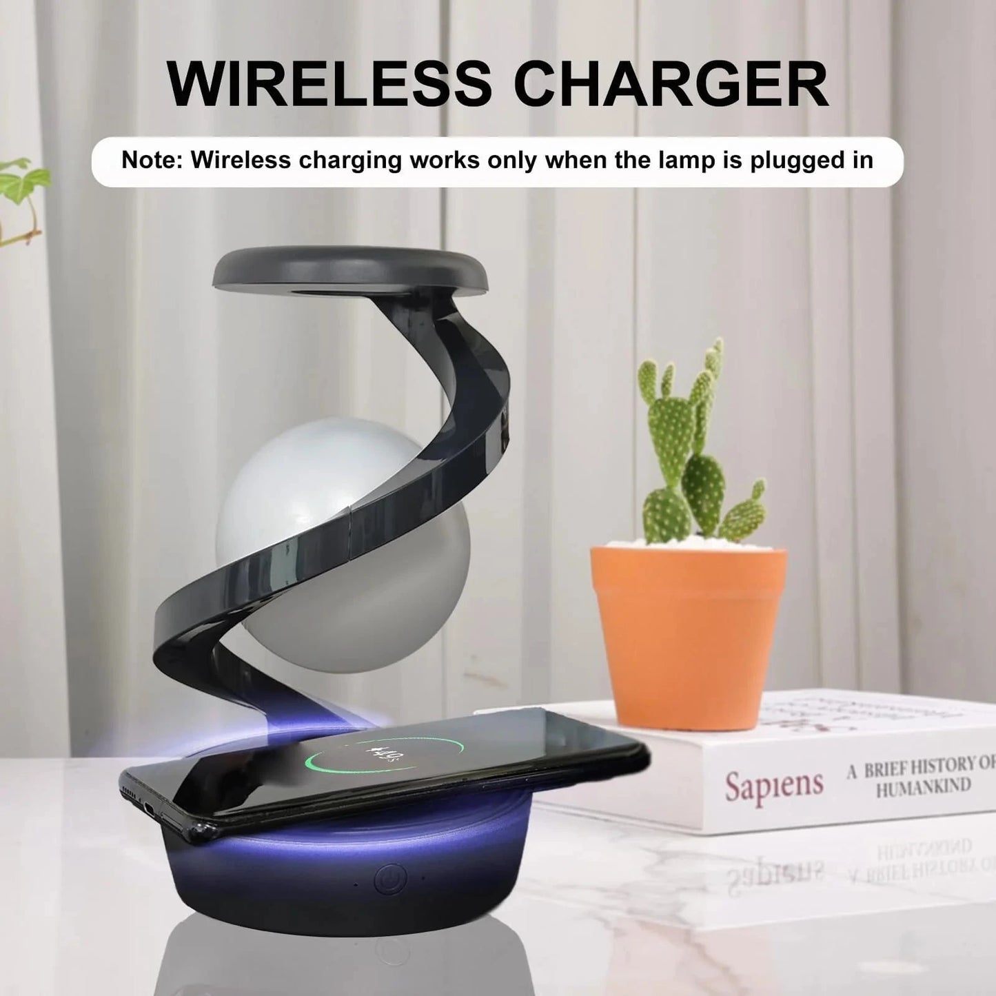 Rotating Moon Desk Lamp With Phone Wireless Charging Sensor Control Table Lamps Decorative Desktop Lamp Small Night Lamp Home Decor