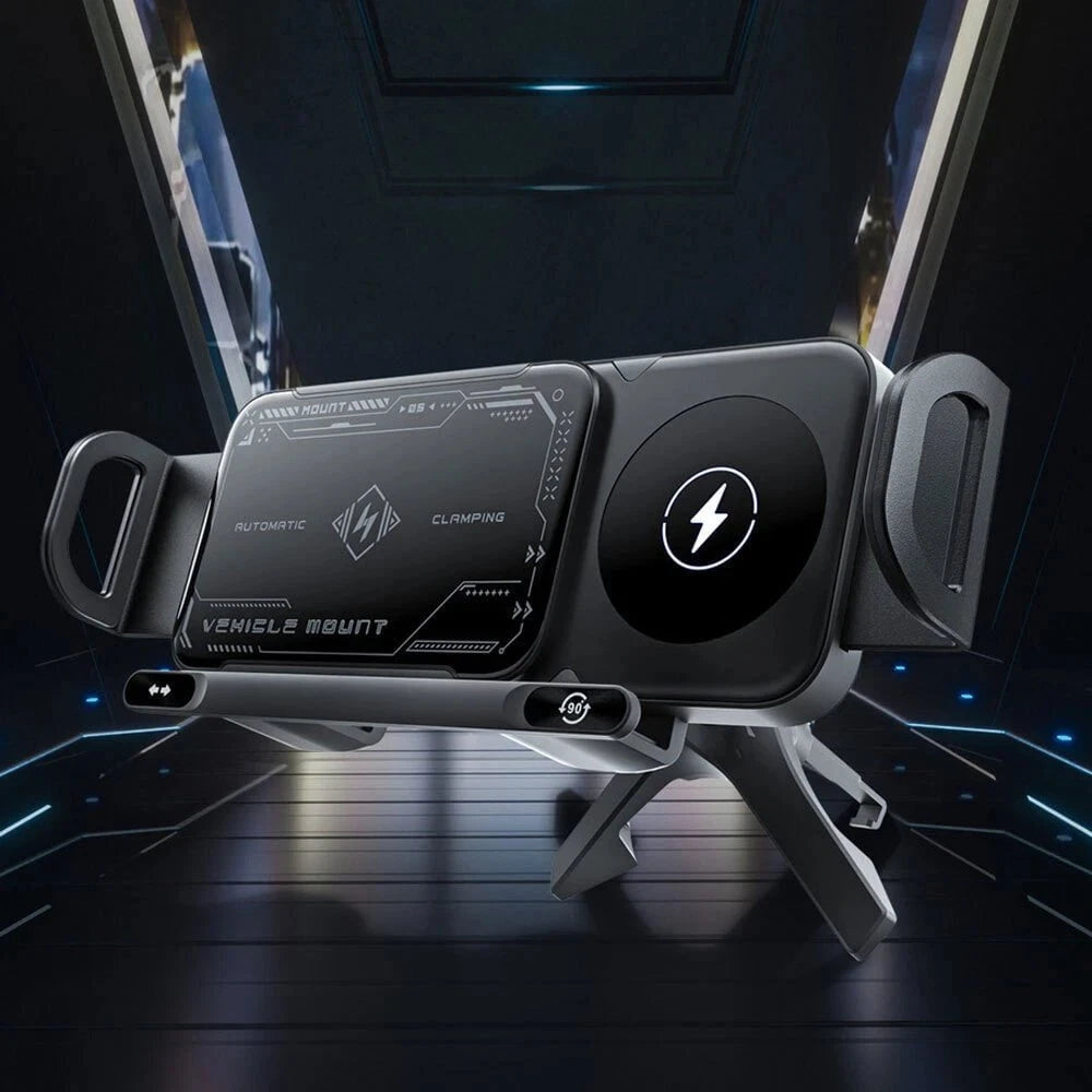 BlissWay MagCharge 90| 15W Wireless Car Charger | Auto-Rotating Phone Mount