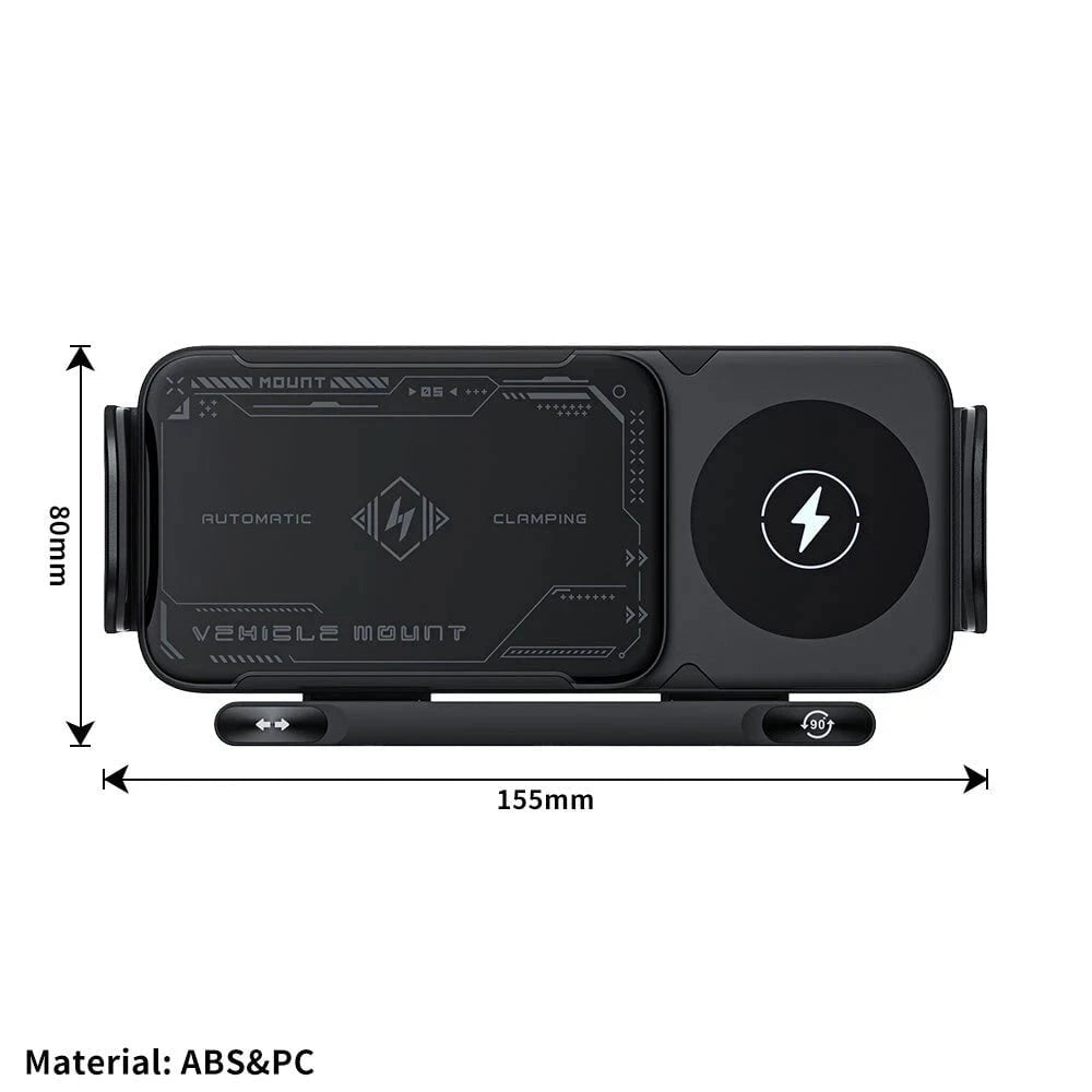 BlissWay MagCharge 90| 15W Wireless Car Charger | Auto-Rotating Phone Mount