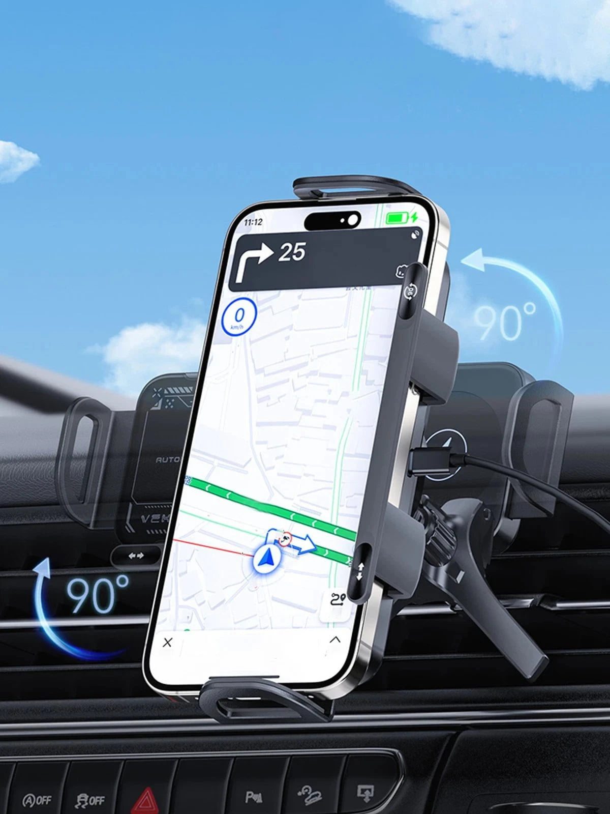 BlissWay MagCharge 90| 15W Wireless Car Charger | Auto-Rotating Phone Mount