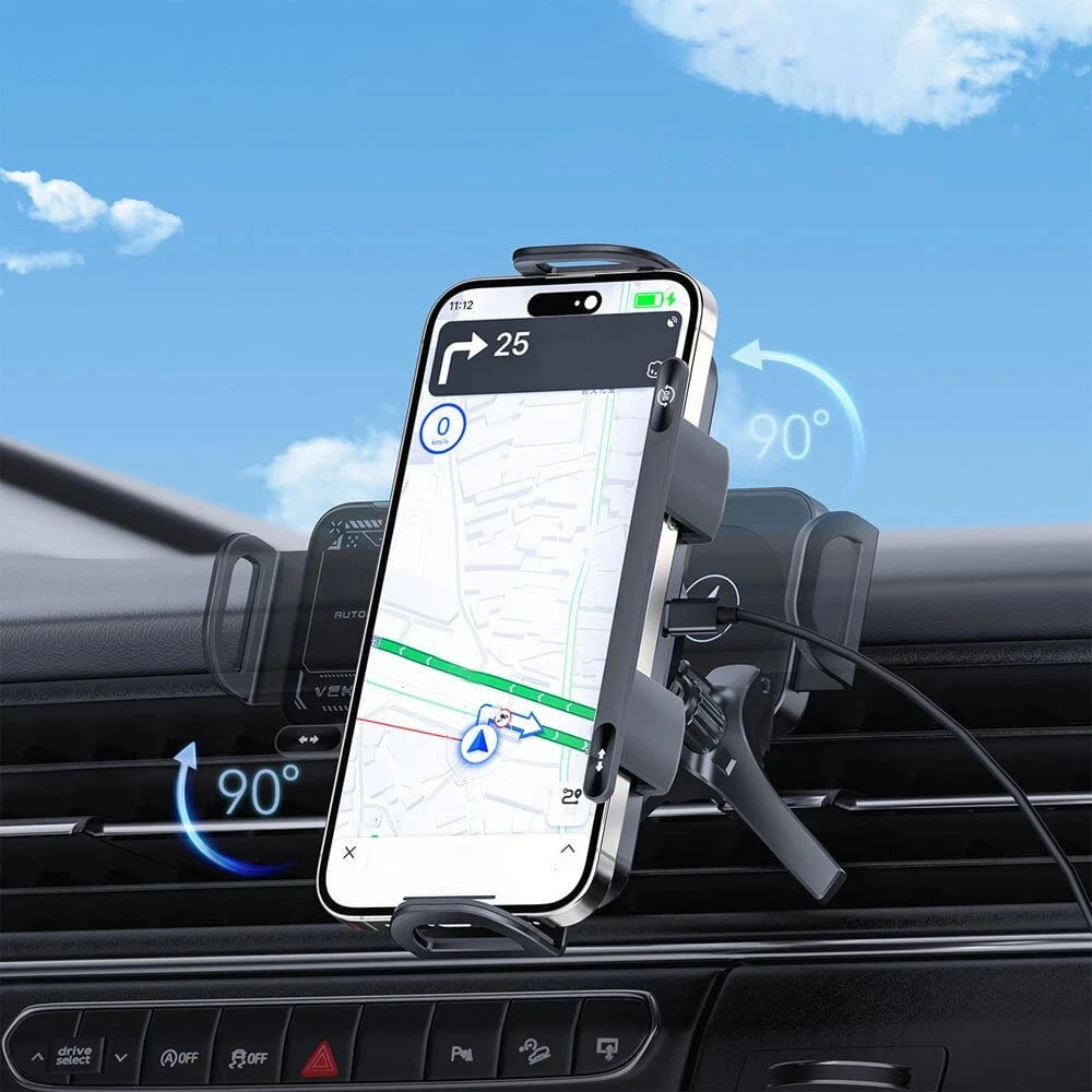 BlissWay MagCharge 90| 15W Wireless Car Charger | Auto-Rotating Phone Mount