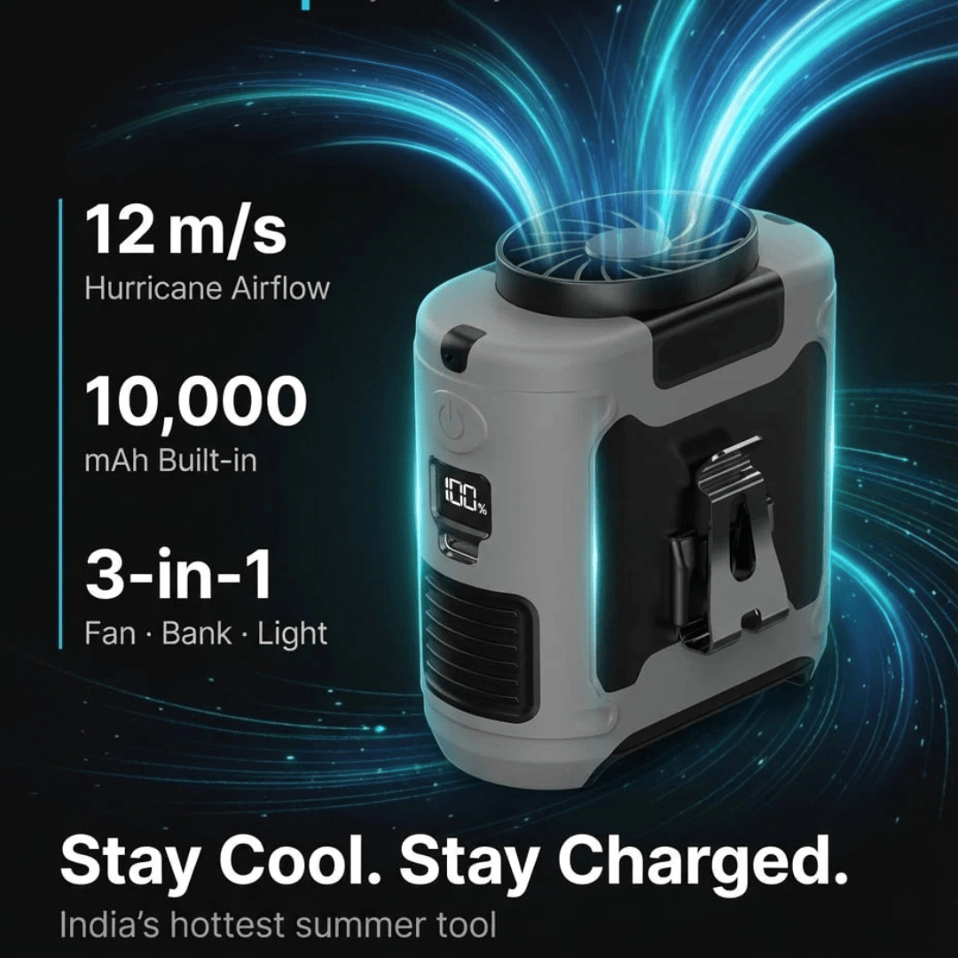 FrostClip Turbo — 3-in-1 Waist Fan, 10,000mAh Powerbank & LED Torch