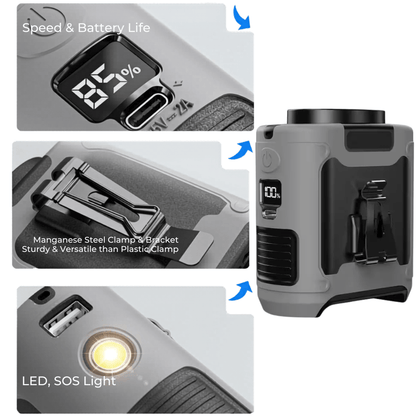 FrostClip Turbo — 3-in-1 Waist Fan, 10,000mAh Powerbank & LED Torch
