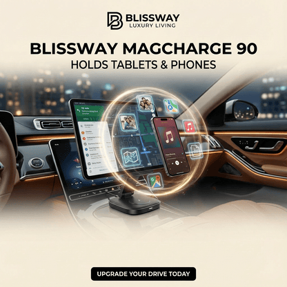 BlissWay MagCharge 90| 15W Wireless Car Charger | Auto-Rotating Phone Mount