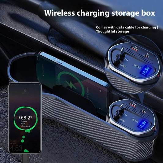 Seat Gap Organizer, Multifunctional Seat Gap Storage Box with USB Car Charger, Car Seat Pockets with Led Light, Car Seat Gap Filler with Cup Holder