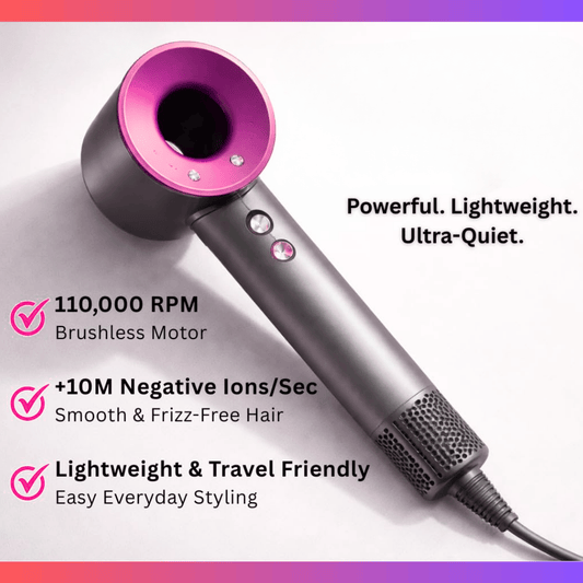 Leafless Supersonic™ Hair Dryer|Fast Drying|No Heat Damage|5 attachments|7 styling, 3 Speed & 3 Heat Settings|Travel Friendly|Unisex Usage|Intelligent Heat Control