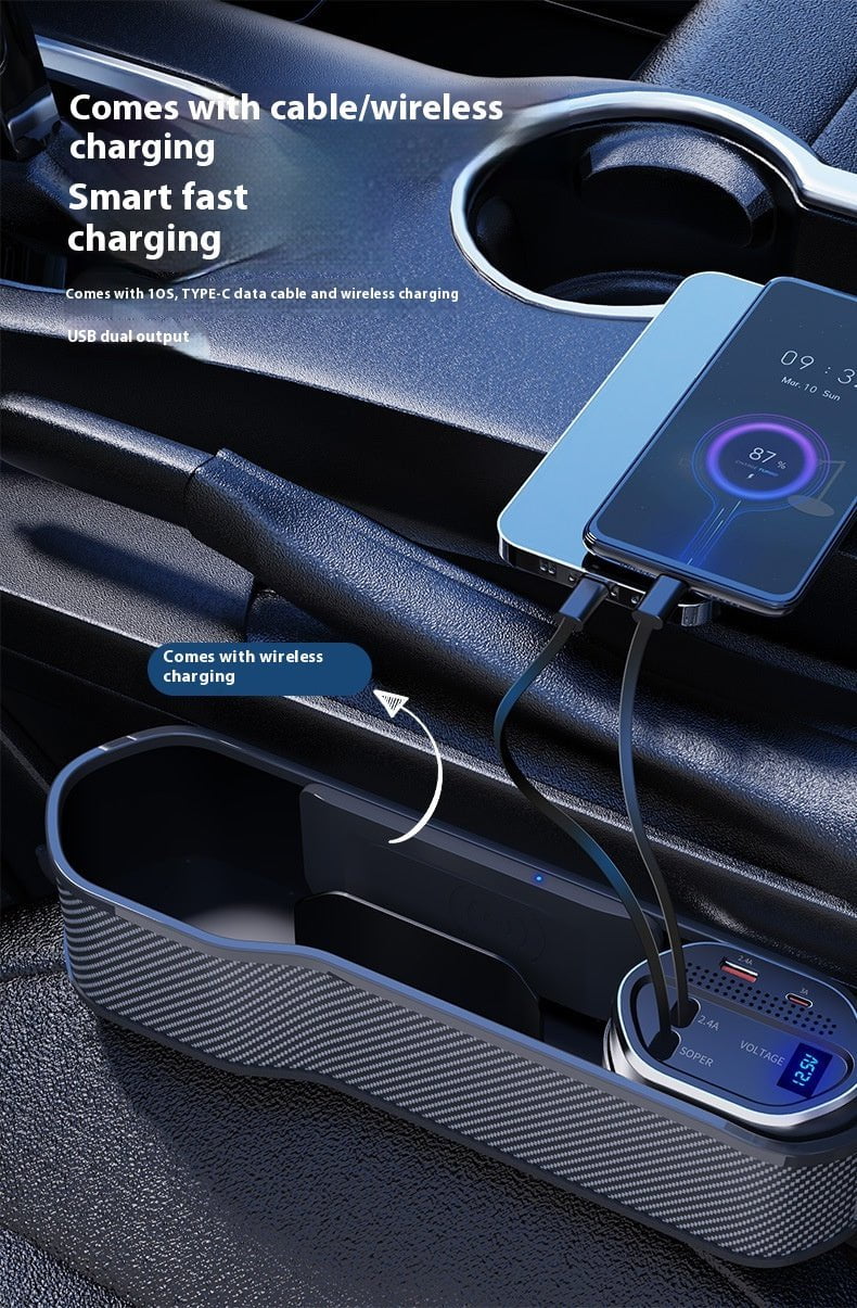 Seat Gap Organizer, Multifunctional Seat Gap Storage Box with USB Car Charger, Car Seat Pockets with Led Light, Car Seat Gap Filler with Cup Holder