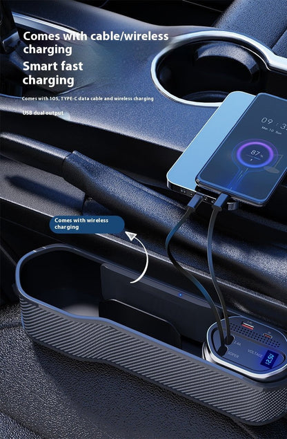 Seat Gap Organizer, Multifunctional Seat Gap Storage Box with USB Car Charger, Car Seat Pockets with Led Light, Car Seat Gap Filler with Cup Holder