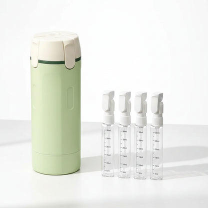 Tavelfill 4-in-1 Travel Dispenser Bottle for Toiletries - Refillable, Leak Proof, Portable Containers for Shampoo Lotion Conditioner Cream - Transparent with Scale and Label - for Business Trips Gym
