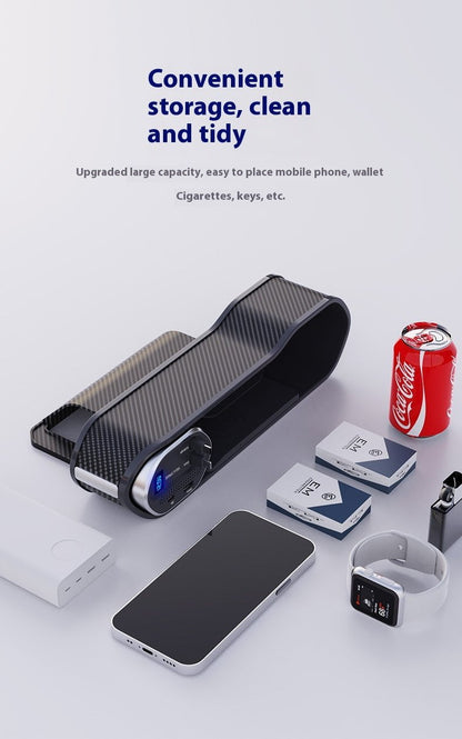 Seat Gap Organizer, Multifunctional Seat Gap Storage Box with USB Car Charger, Car Seat Pockets with Led Light, Car Seat Gap Filler with Cup Holder