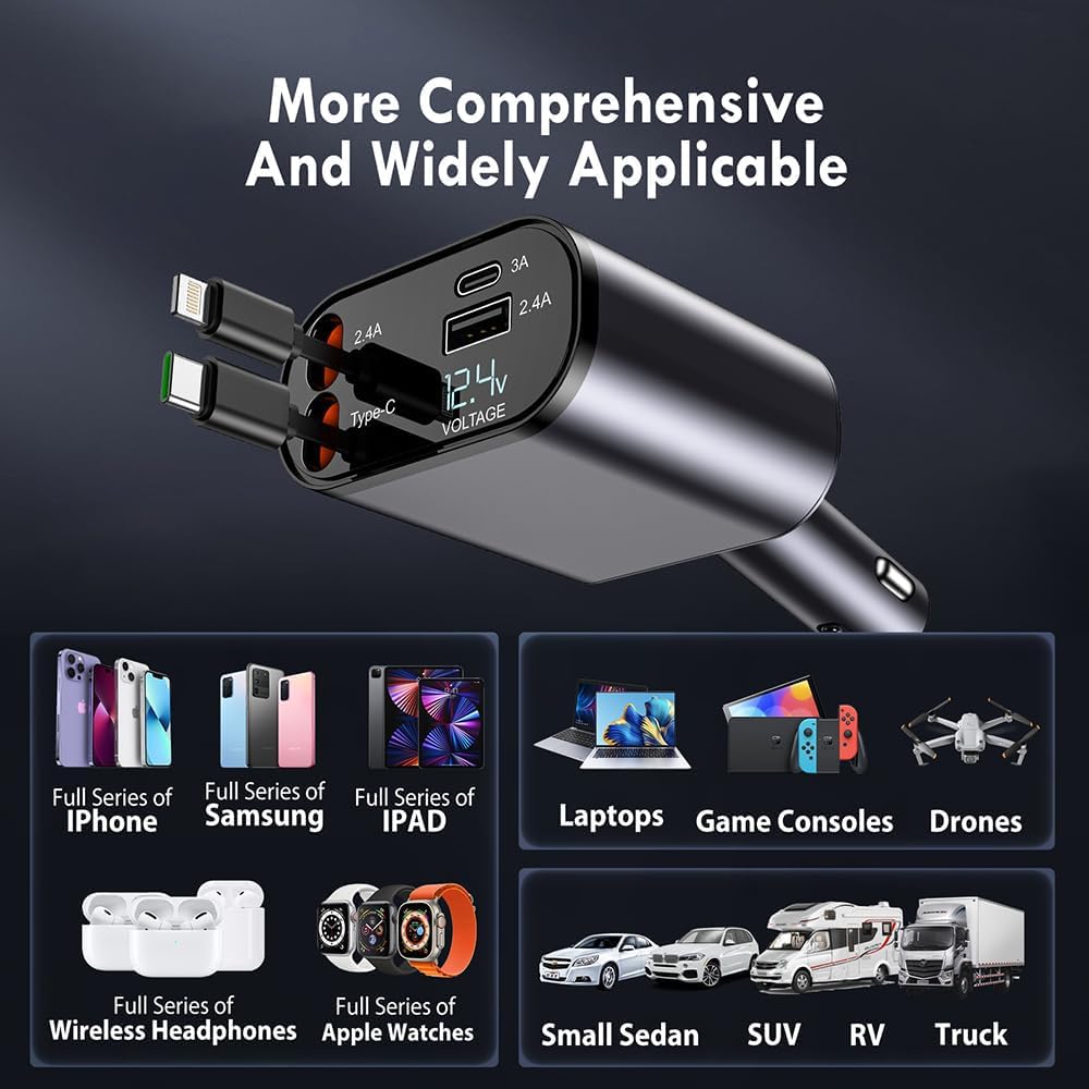 4 IN 1 Retractable Car Charger