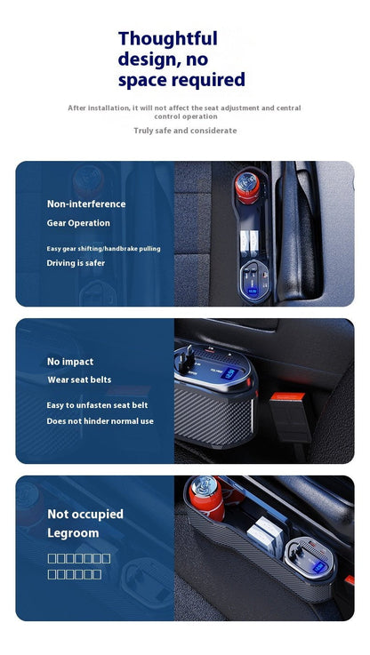 Seat Gap Organizer, Multifunctional Seat Gap Storage Box with USB Car Charger, Car Seat Pockets with Led Light, Car Seat Gap Filler with Cup Holder