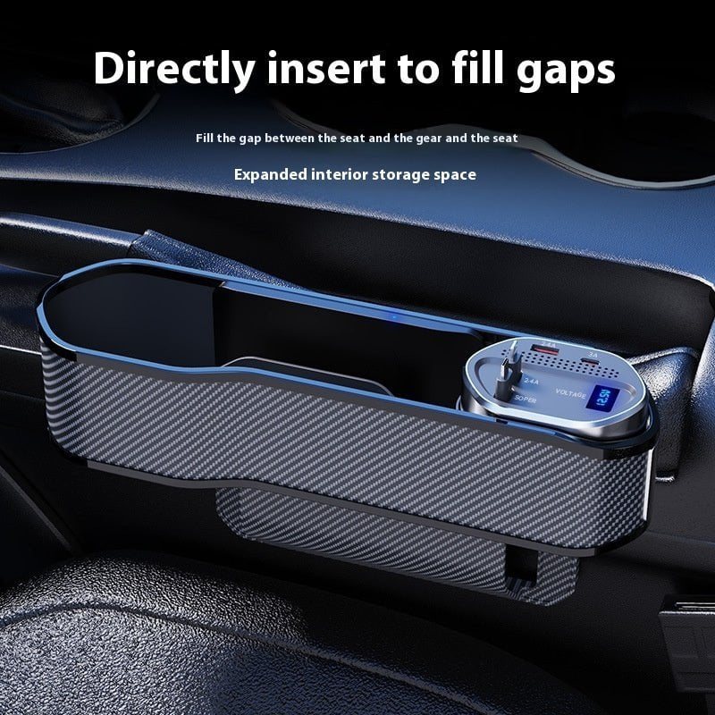 Seat Gap Organizer, Multifunctional Seat Gap Storage Box with USB Car Charger, Car Seat Pockets with Led Light, Car Seat Gap Filler with Cup Holder