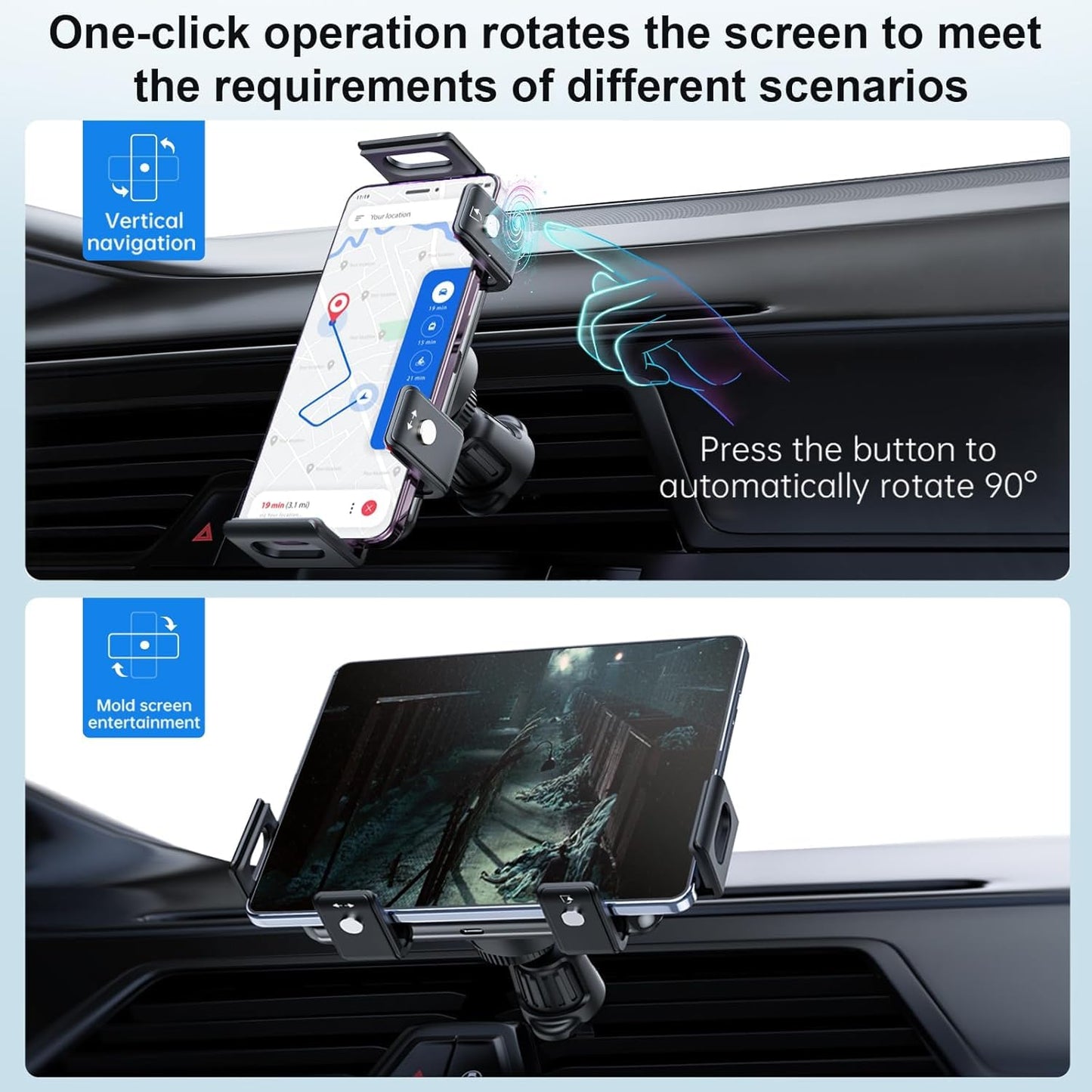 BlissWay MagCharge 90| 15W Wireless Car Charger | Auto-Rotating Phone Mount