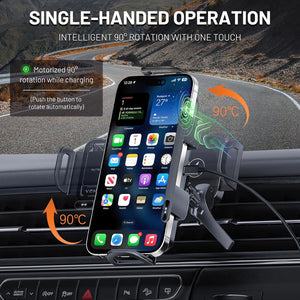 BlissWay MagCharge 90| 15W Wireless Car Charger | Auto-Rotating Phone Mount