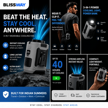FrostClip Turbo — 3-in-1 Waist Fan, 10,000mAh Powerbank & LED Torch