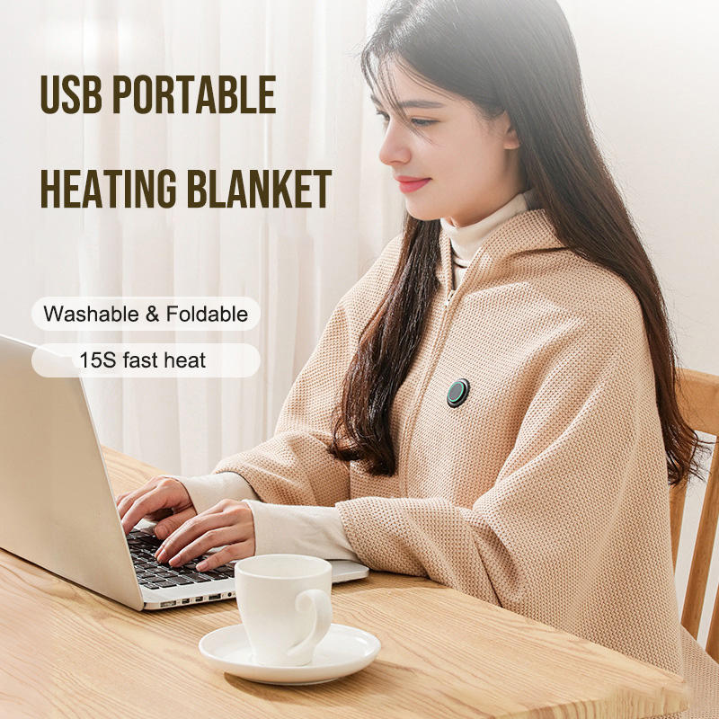Portable USB Heated Shawl Heating Blanket Washable Leg Cover Shawl Electric Blanket