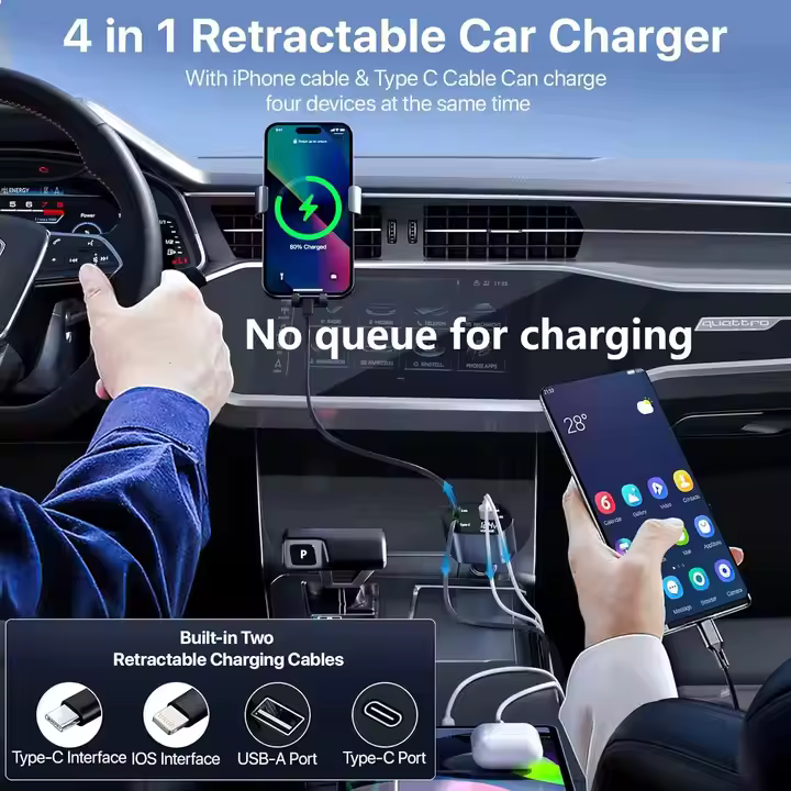 4 IN 1 Retractable Car Charger