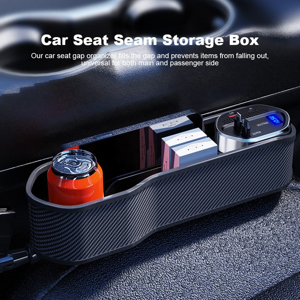 Seat Gap Organizer, Multifunctional Seat Gap Storage Box with USB Car Charger, Car Seat Pockets with Led Light, Car Seat Gap Filler with Cup Holder