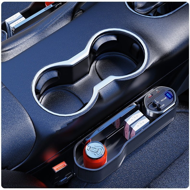 Seat Gap Organizer, Multifunctional Seat Gap Storage Box with USB Car Charger, Car Seat Pockets with Led Light, Car Seat Gap Filler with Cup Holder