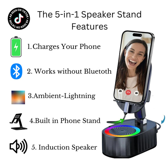 Blissway 5-in-1 Wireless Induction Bluetooth Speaker with Phone Holder