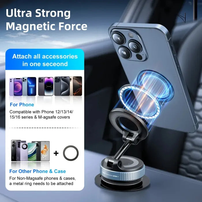 Blissway Electronics black Strong Magnetic Car Phone Holder Foldable Design 360°