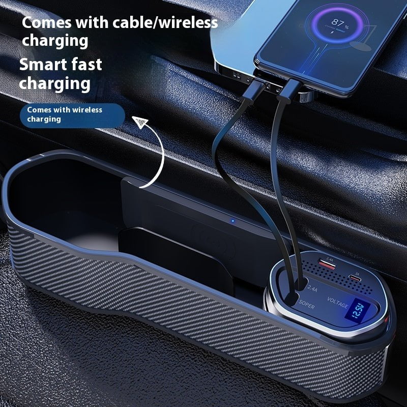 Seat Gap Organizer, Multifunctional Seat Gap Storage Box with USB Car Charger, Car Seat Pockets with Led Light, Car Seat Gap Filler with Cup Holder