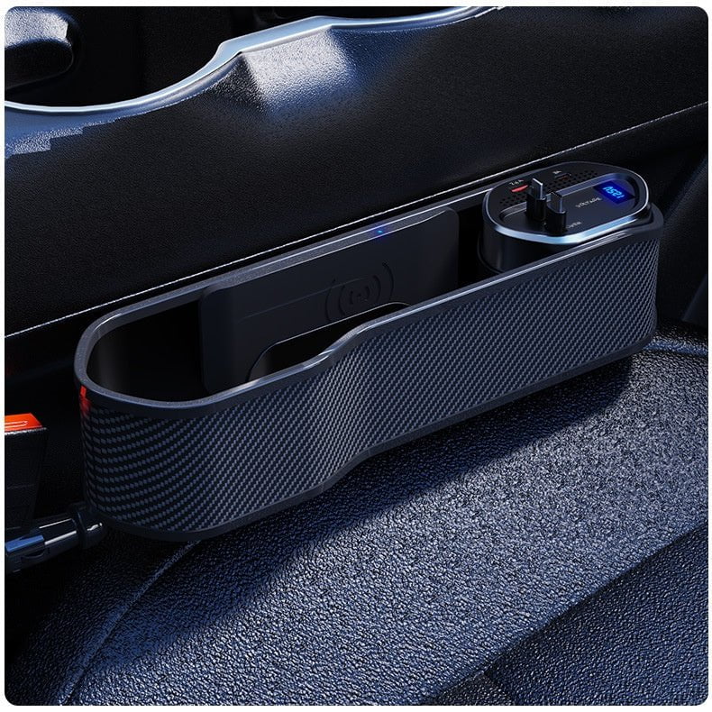 Seat Gap Organizer, Multifunctional Seat Gap Storage Box with USB Car Charger, Car Seat Pockets with Led Light, Car Seat Gap Filler with Cup Holder
