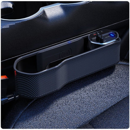 Seat Gap Organizer, Multifunctional Seat Gap Storage Box with USB Car Charger, Car Seat Pockets with Led Light, Car Seat Gap Filler with Cup Holder