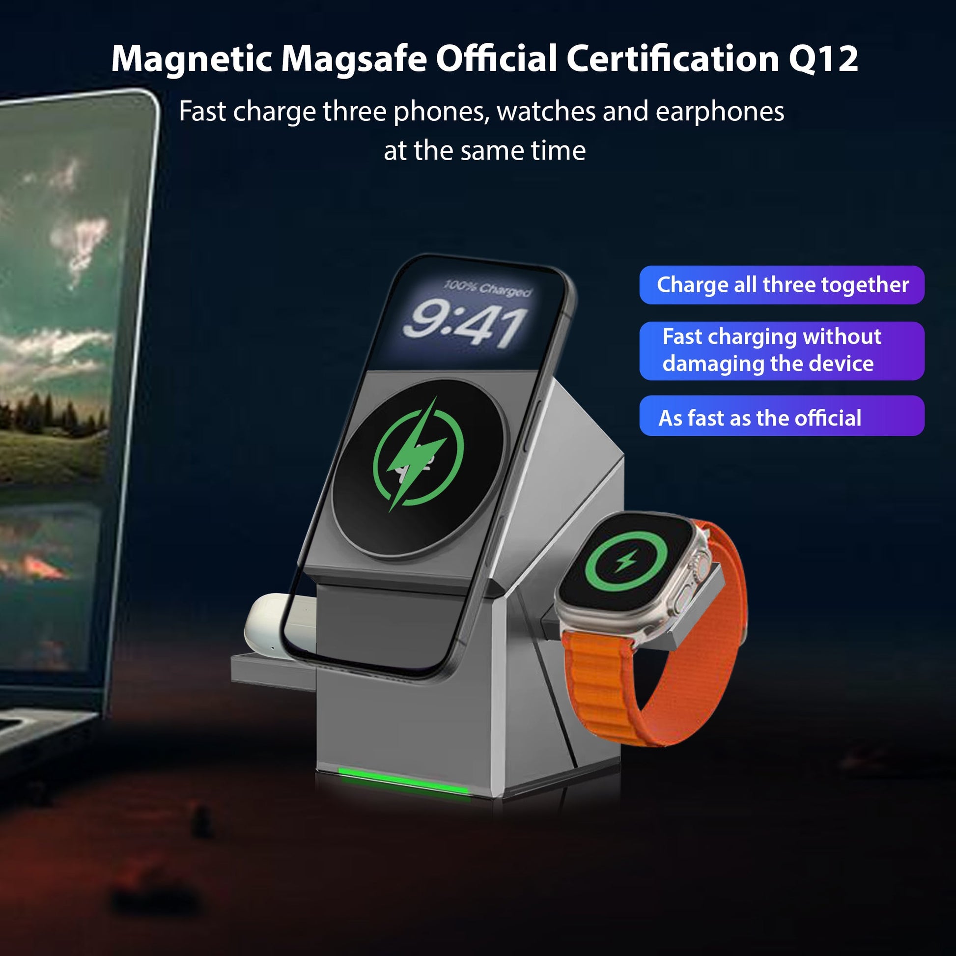 MagCube | 3 - in - 1 Wireless Charging Station (Qi2 Certified) - Blissway