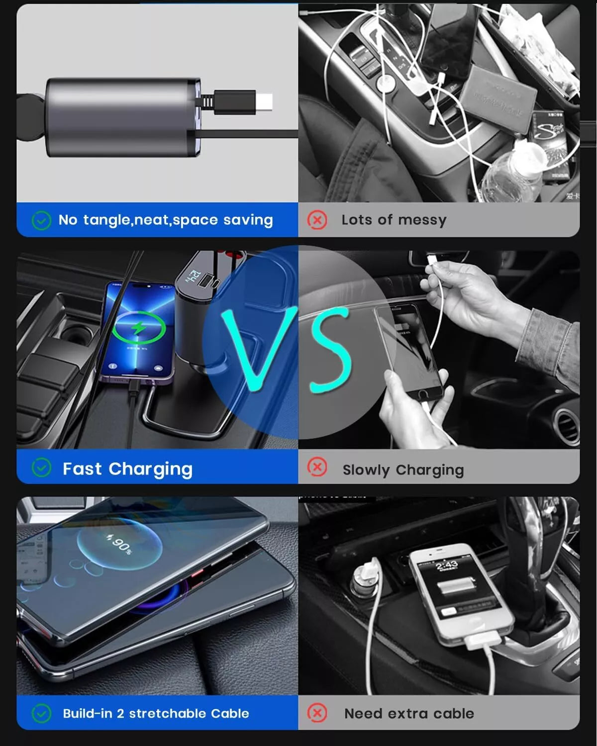 4 IN 1 Retractable Car Charger