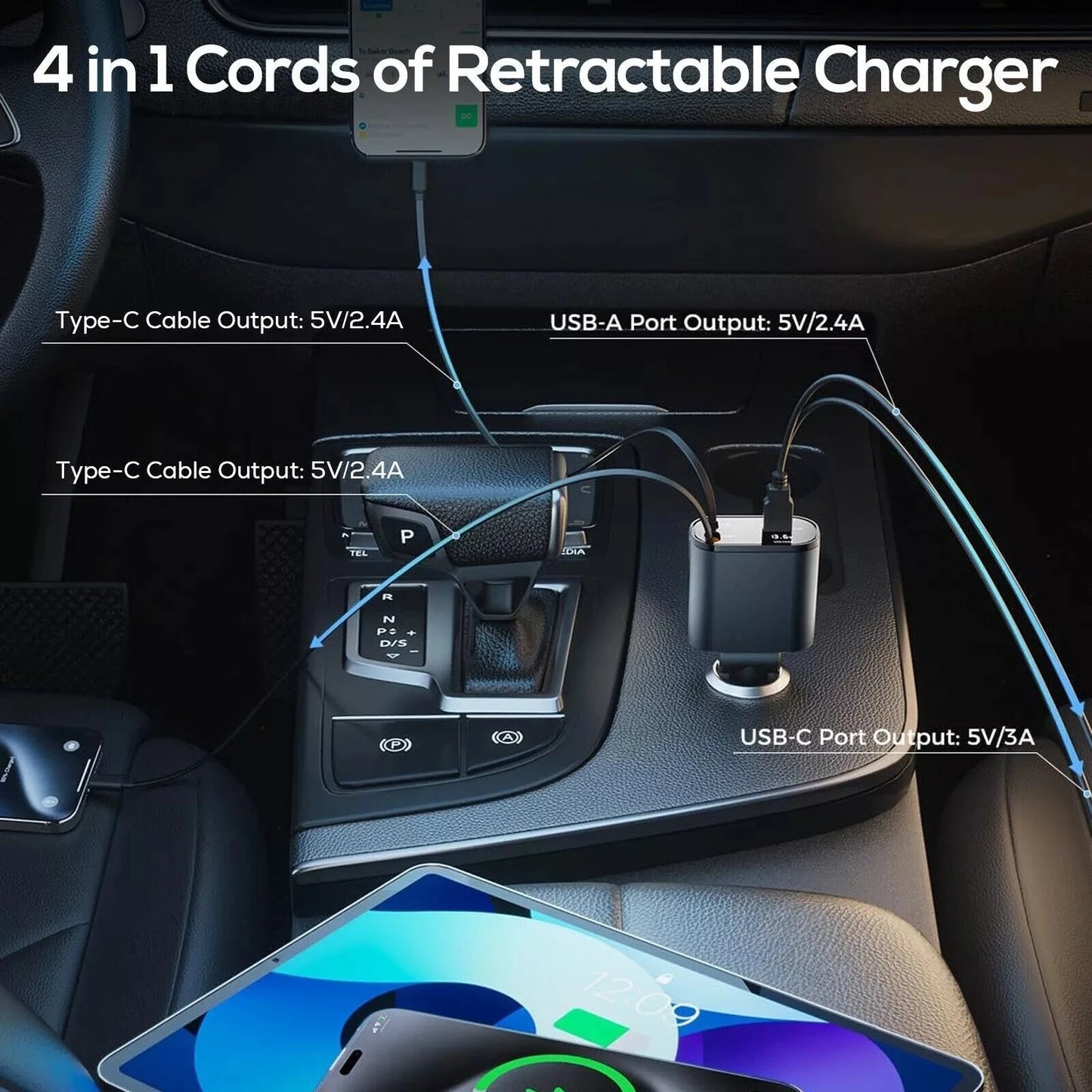 4 IN 1 Retractable Car Charger