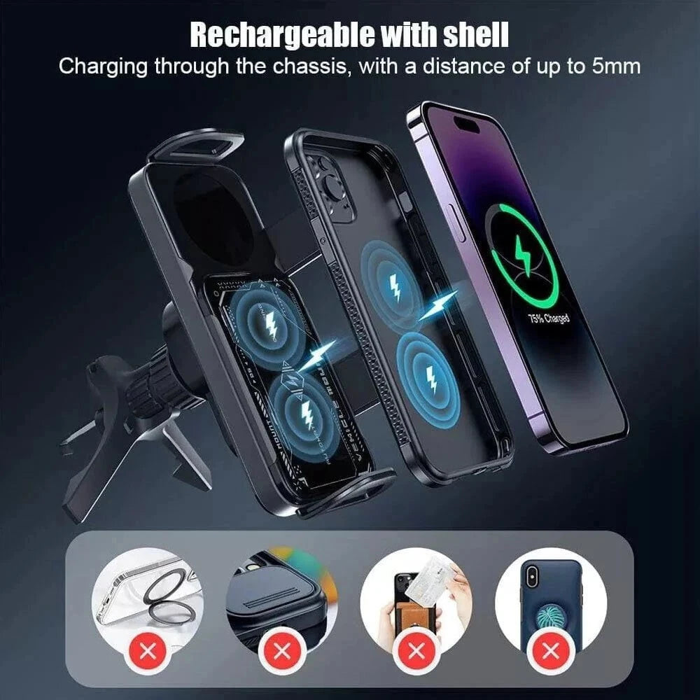 BlissWay MagCharge 90| 15W Wireless Car Charger | Auto-Rotating Phone Mount